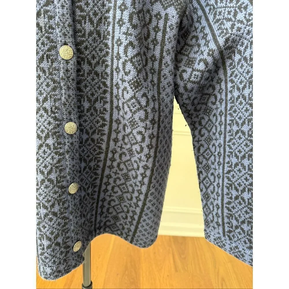 Vintage 90s Skyr Blue Black Wool Nordic Scandinavian Cardigan Sweater 2X